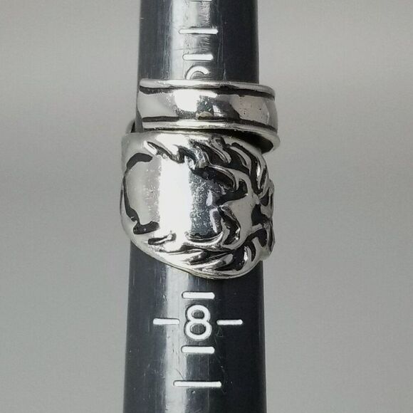Vintage Spoon Handle Style Wrap Ring, Silver Tone Size 7, Wide Band, Estate - Picture 5 of 9